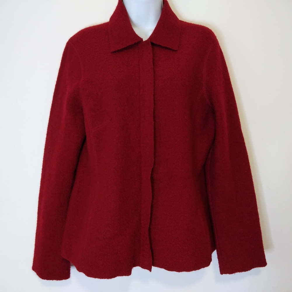 Jones New York Country Wool Sweater Jacket Size Medium Burgundy